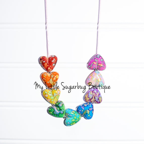 Rainbow Hearts Cord Necklace