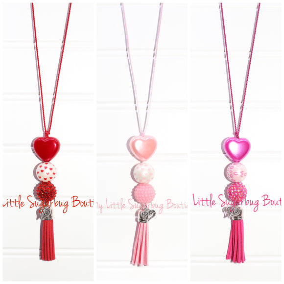 Valentine 3-Bead Heart Tassel Necklaces