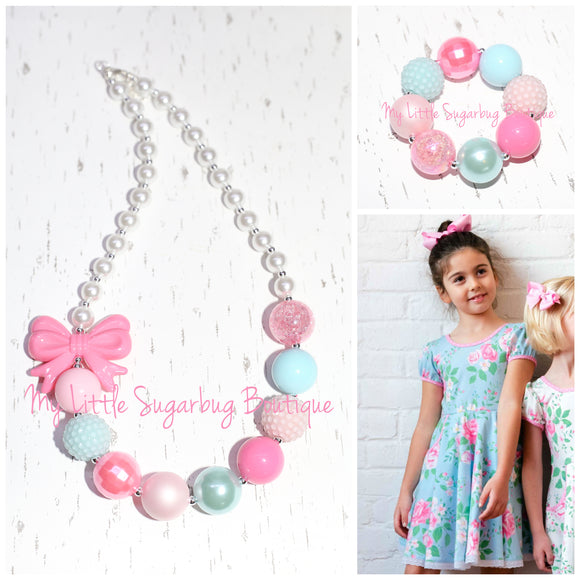 Easter Blooms Blue Chunky Necklace