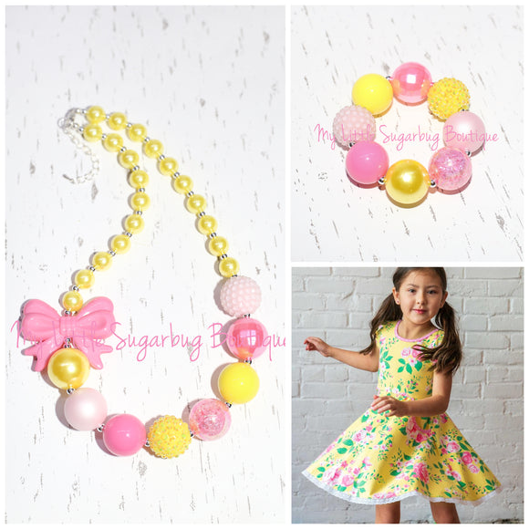 Easter Blooms Yellow Chunky Necklace