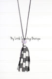 Black Check Fabric Tassel Necklace