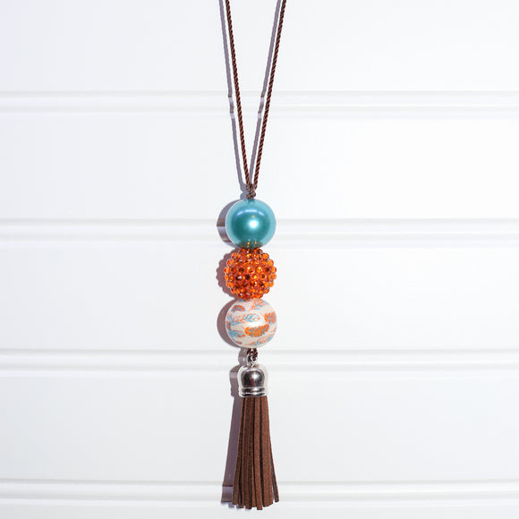 Fall Feathers 3 Bead Tassel Necklace