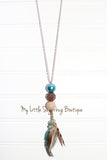 Feathers in Turquoise Tassel Necklace