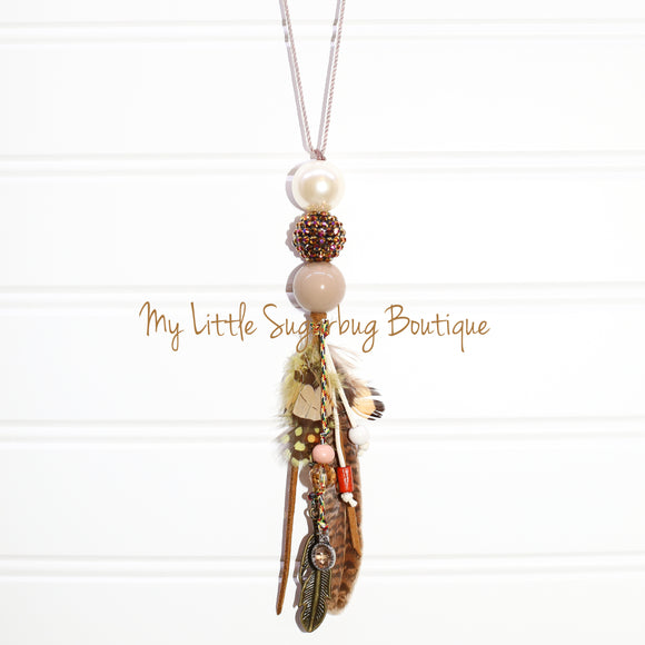 Feathers in Tan Tassel Necklace