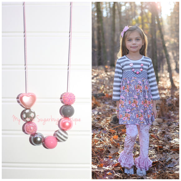 Pink&Grey Heart Cord Necklace