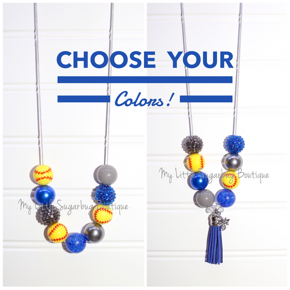 Softball Cord or Tassel Necklace-CHOOSE YOUR COLORS