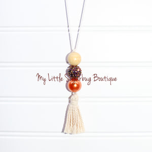 Thankful 3 Bead Tassel Necklace