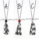 Black Check Fabric Tassel Necklace