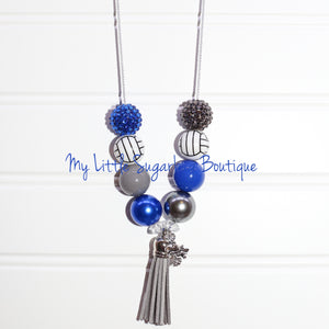 Royal Blue&Grey Volleyball Tassel Necklace w/Hornet Charm