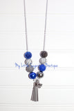 Royal Blue&Grey Volleyball Tassel Necklace w/Hornet Charm