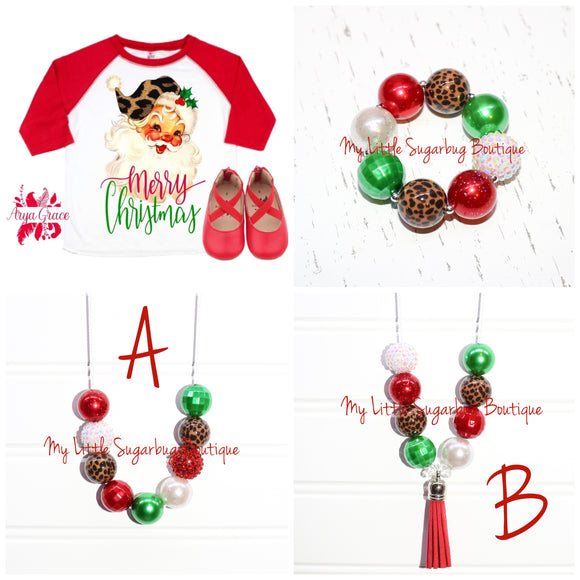 Christmas Leopard Cord or Tassel Necklace
