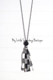 Black Check Fabric Tassel Necklace