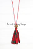 Plaid Fabric Tassel Necklace