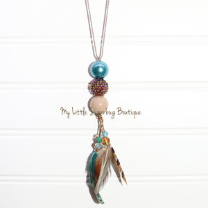 Feathers in Turquoise Tassel Necklace