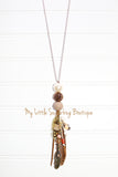 Feathers in Tan Tassel Necklace