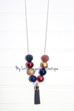 Navy, Dark Red & Gold Tassel Necklace