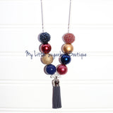 Navy, Dark Red & Gold Tassel Necklace