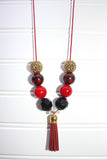 Gold Buffalo Plaid Tassel Necklace