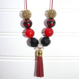 Gold Buffalo Plaid Tassel Necklace