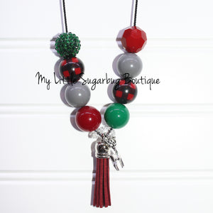 Buffalo Plaid Deer Tassel Necklace