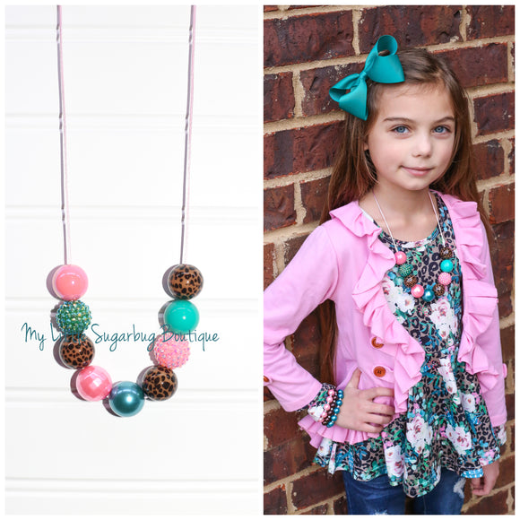 Leopard&Floral Cord Necklace