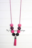 Pink Check Tassel Necklace