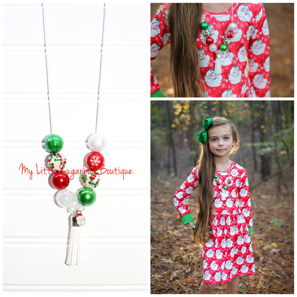 Red Vintage Santa Tassel Necklace