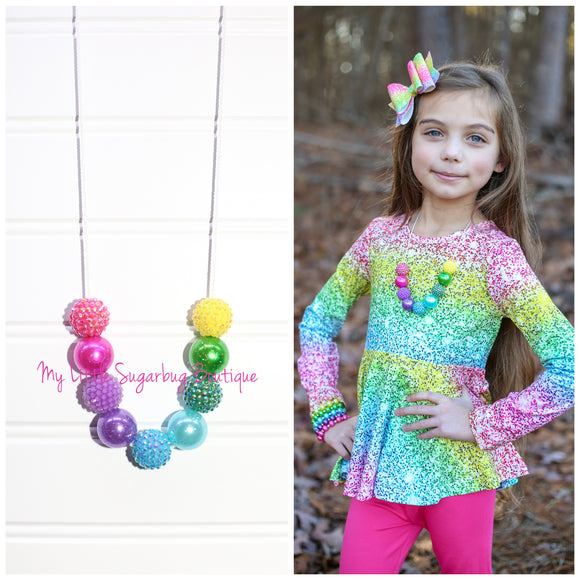 Rhinestones&Glitter Cord Necklace